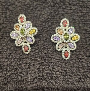 Elegant Multicolor Gemstone Earrings. Fashion Jewelry.